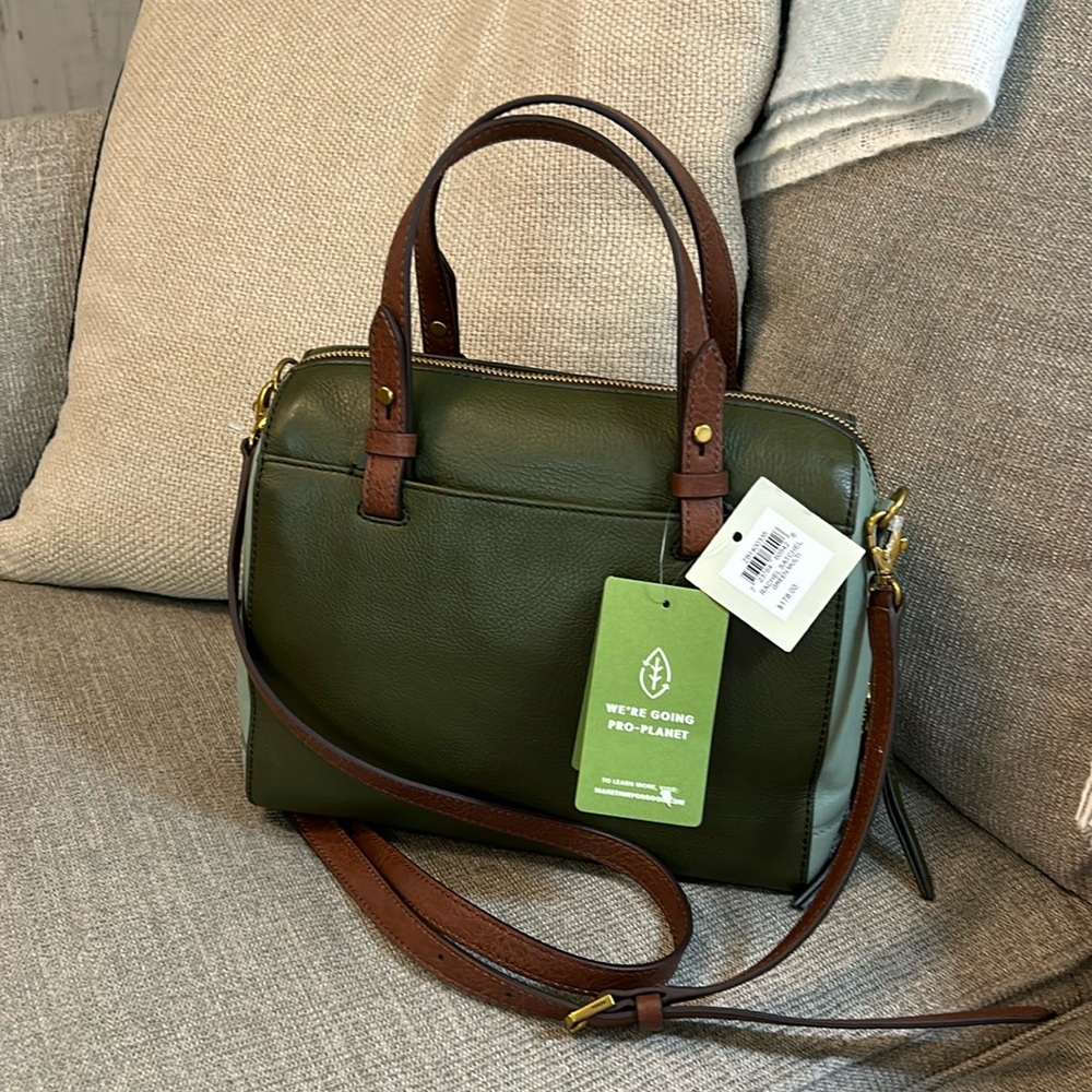 Fossil green Eco Leather Satchel purse.